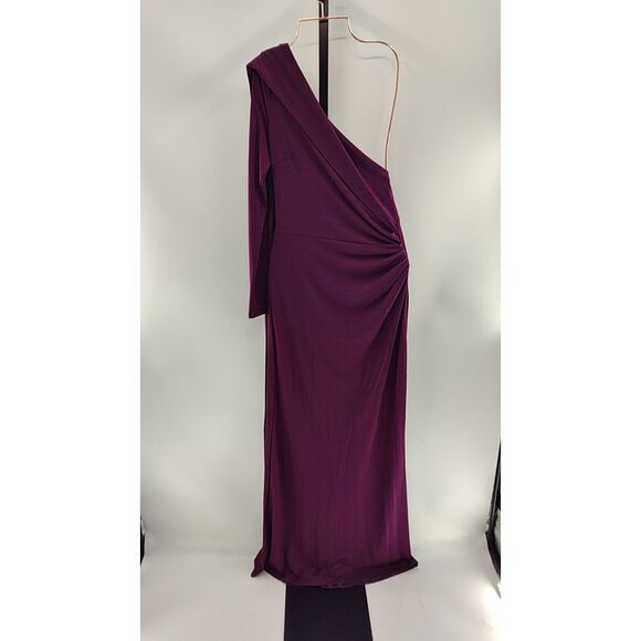 Lulus Women Maru Long Sleeve One-Shoulder Sash Maxi Dress Plum Purple M - Picture 2 of 3
